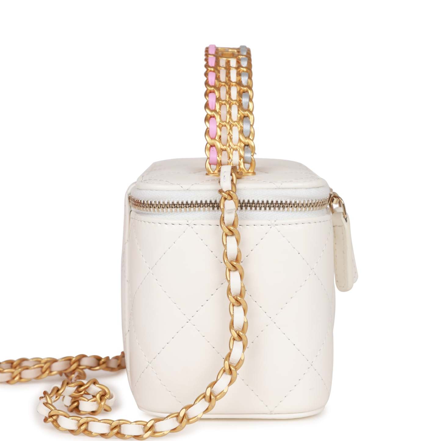 Small Vanity Case White Patent Leather Antique Gold Hardware