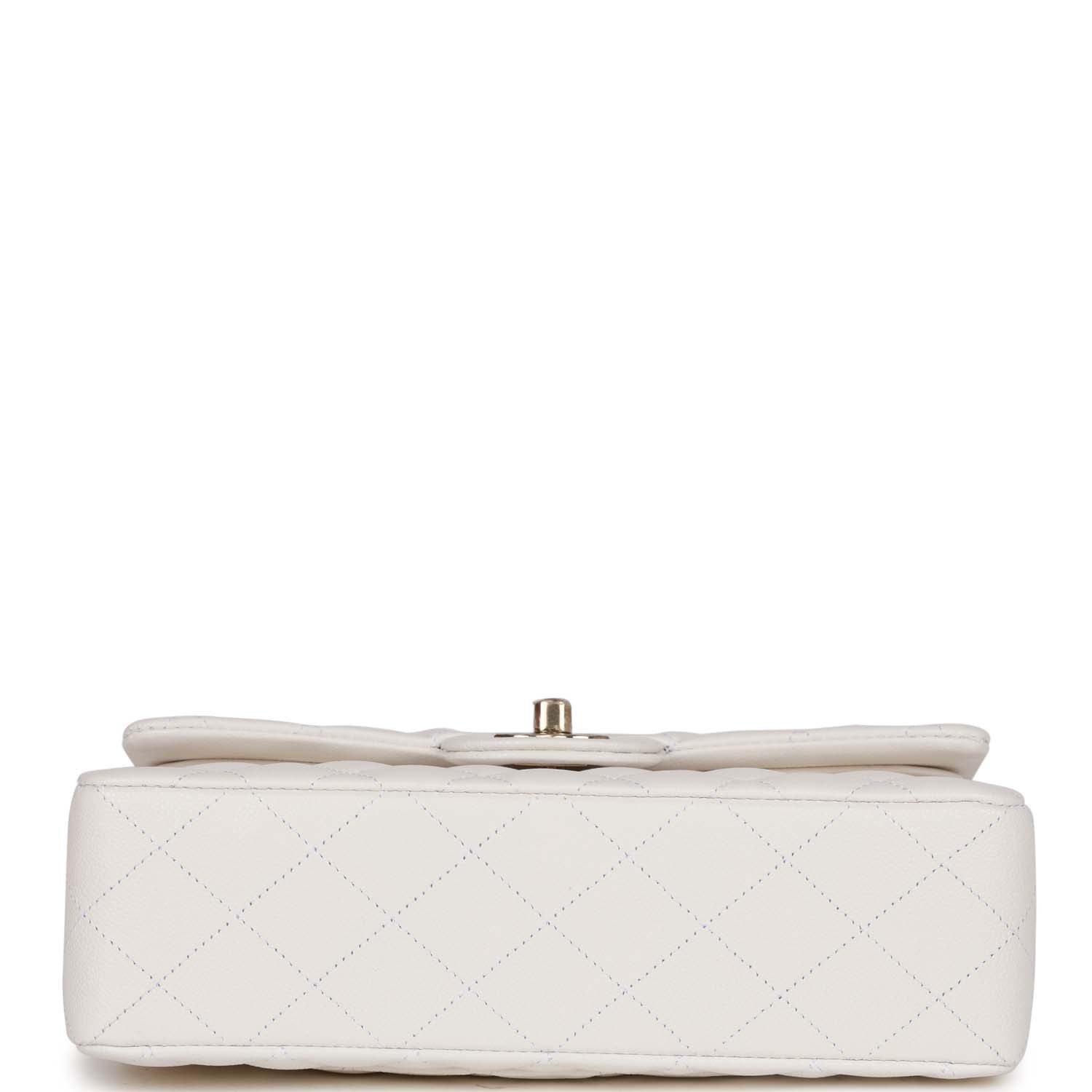 Small Classic Double Flap Bag White Caviar Light Gold Hardware