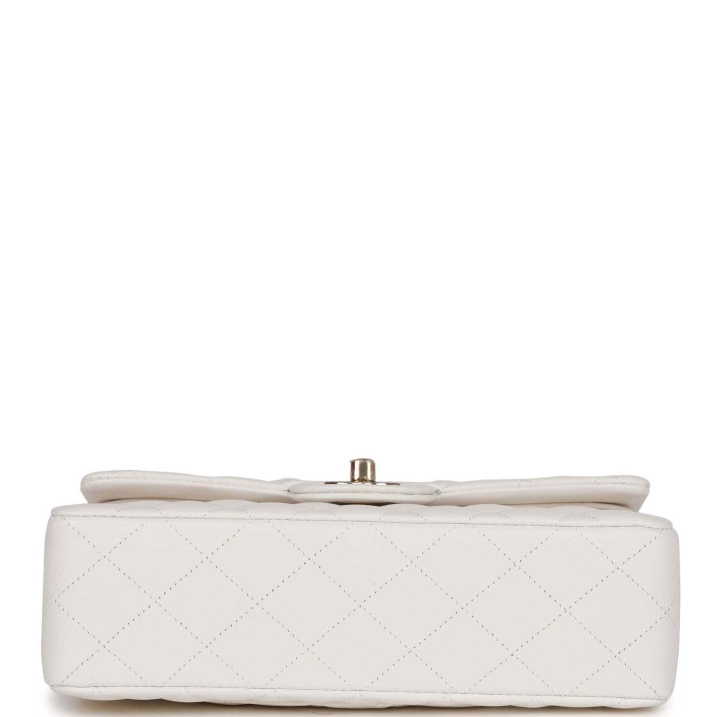 Small Classic Double Flap Bag White Caviar Light Gold Hardware