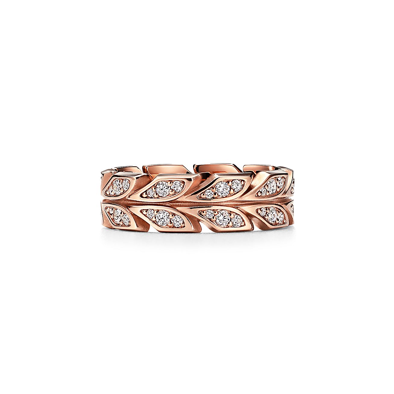Victoria庐 Vine Band Ring in Rose Gold with Diamonds, 6 mm Wide