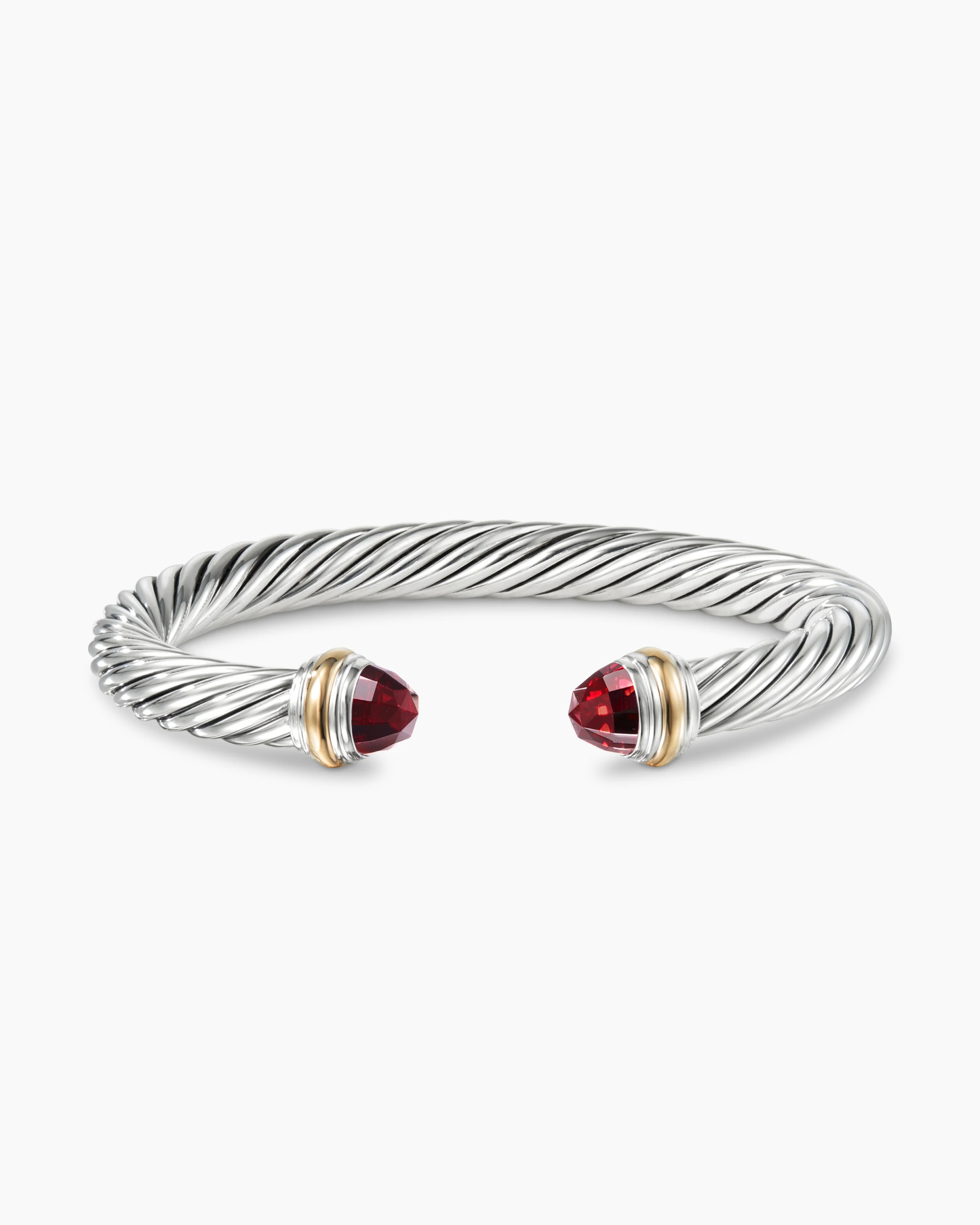 Classic Cable Bracelet Sterling Silver with 14K Yellow Gold and Garnets, 7mm
