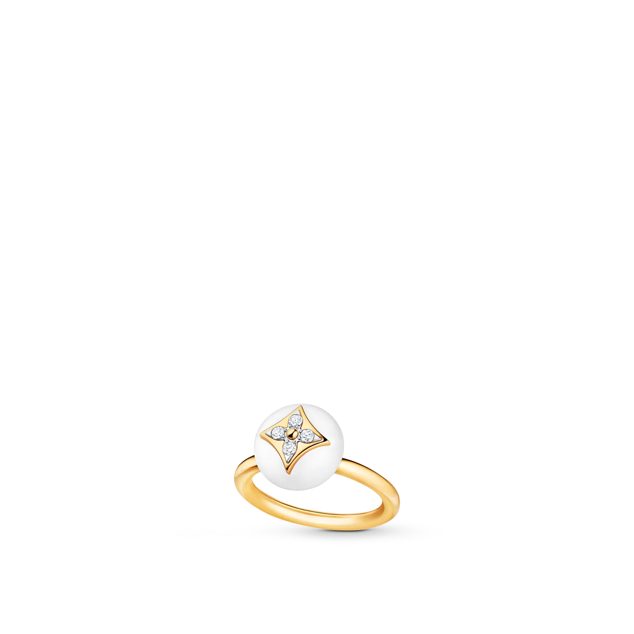 B Blossom Ring, Yellow Gold, White Gold, White Agate And Diamonds