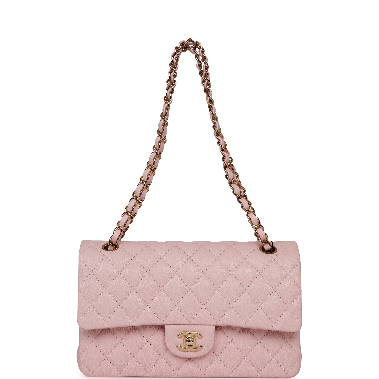 Medium Classic Double Flap Bag Light Pink Caviar Light Gold Hardware