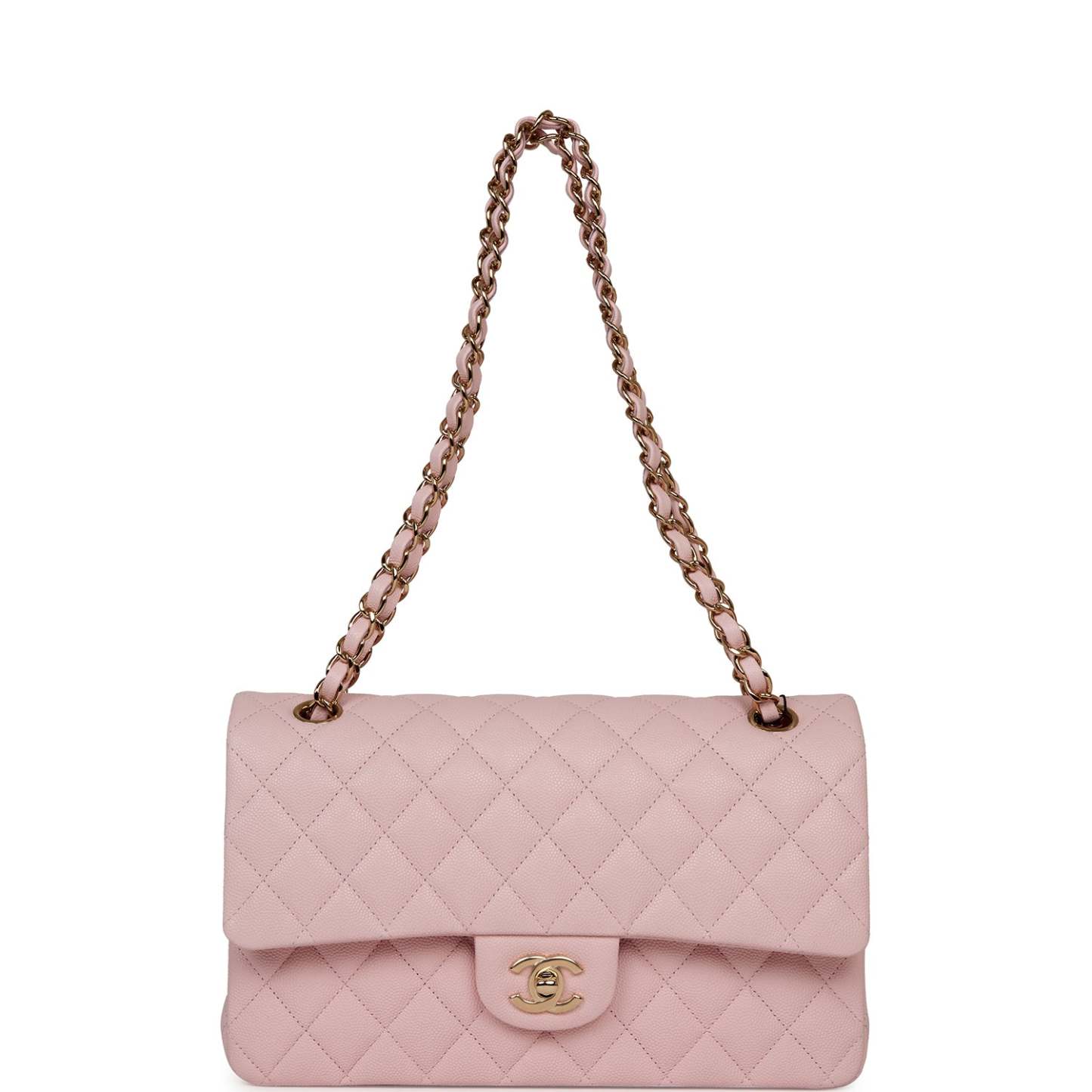 Medium Classic Double Flap Bag Light Pink Caviar Light Gold Hardware