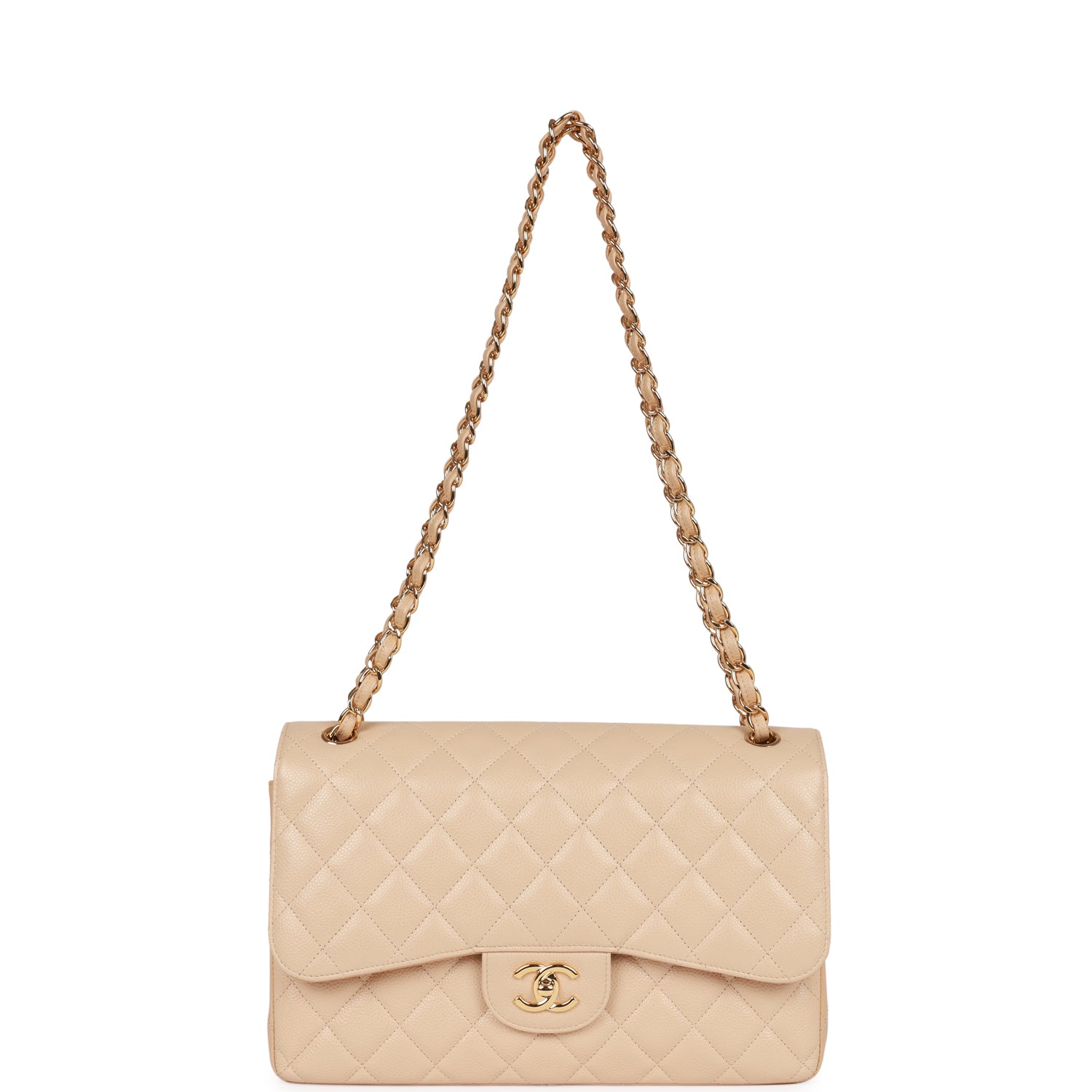 Jumbo Classic Double Flap Bag Beige Caviar Gold Hardware