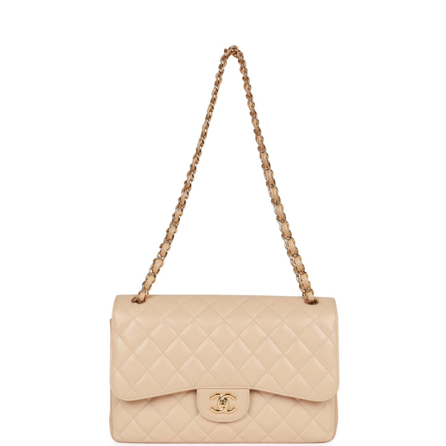 Jumbo Classic Double Flap Bag Beige Caviar Gold Hardware