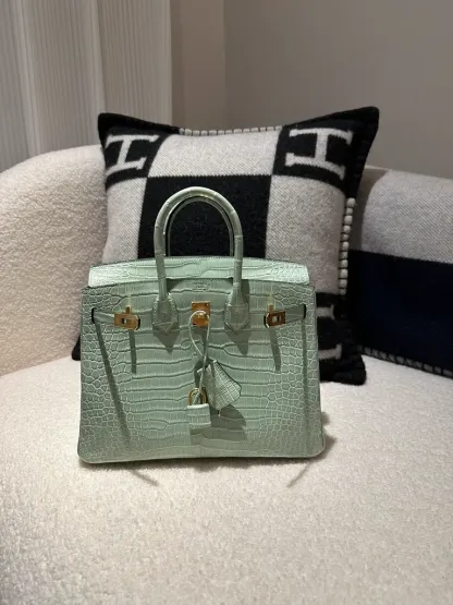Herthtmes Birkin 20/25/30 Sellier Vert D'eau Matte Alligator Gold Hardware