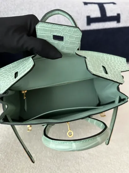 Herthtmes Birkin 20/25/30 Sellier Vert D'eau Matte Alligator Gold Hardware