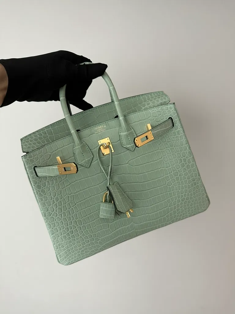 Herthtmes Birkin 20/25/30 Sellier Vert D'eau Matte Alligator Gold Hardware
