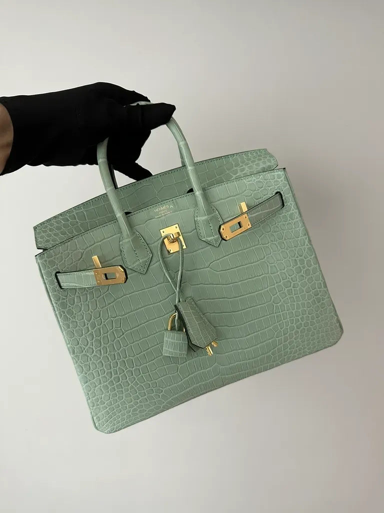 Herthtmes Birkin 20/25/30 Sellier Vert D'eau Matte Alligator Gold Hardware