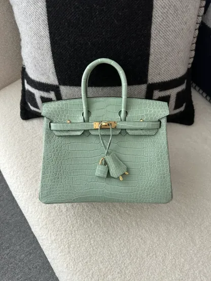 Herthtmes Birkin 20/25/30 Sellier Vert D'eau Matte Alligator Gold Hardware