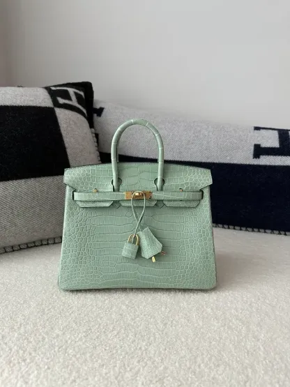 Herthtmes Birkin 20/25/30 Sellier Vert D'eau Matte Alligator Gold Hardware