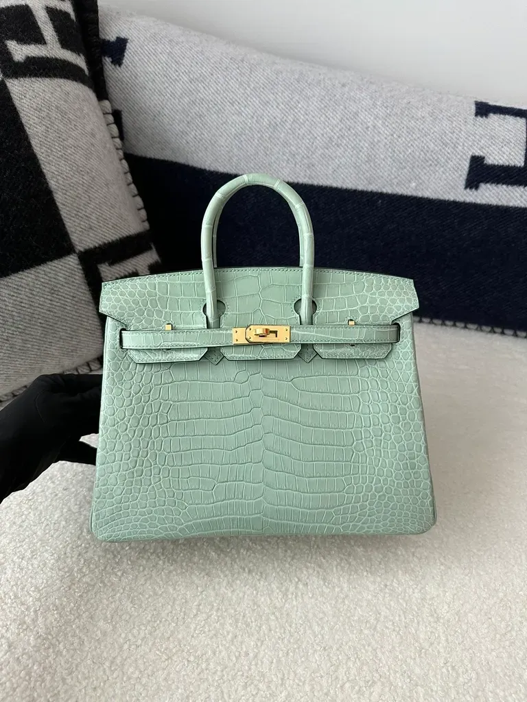 Herthtmes Birkin 20/25/30 Sellier Vert D'eau Matte Alligator Gold Hardware