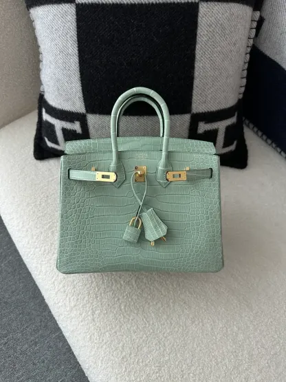 Herthtmes Birkin 20/25/30 Sellier Vert D'eau Matte Alligator Gold Hardware