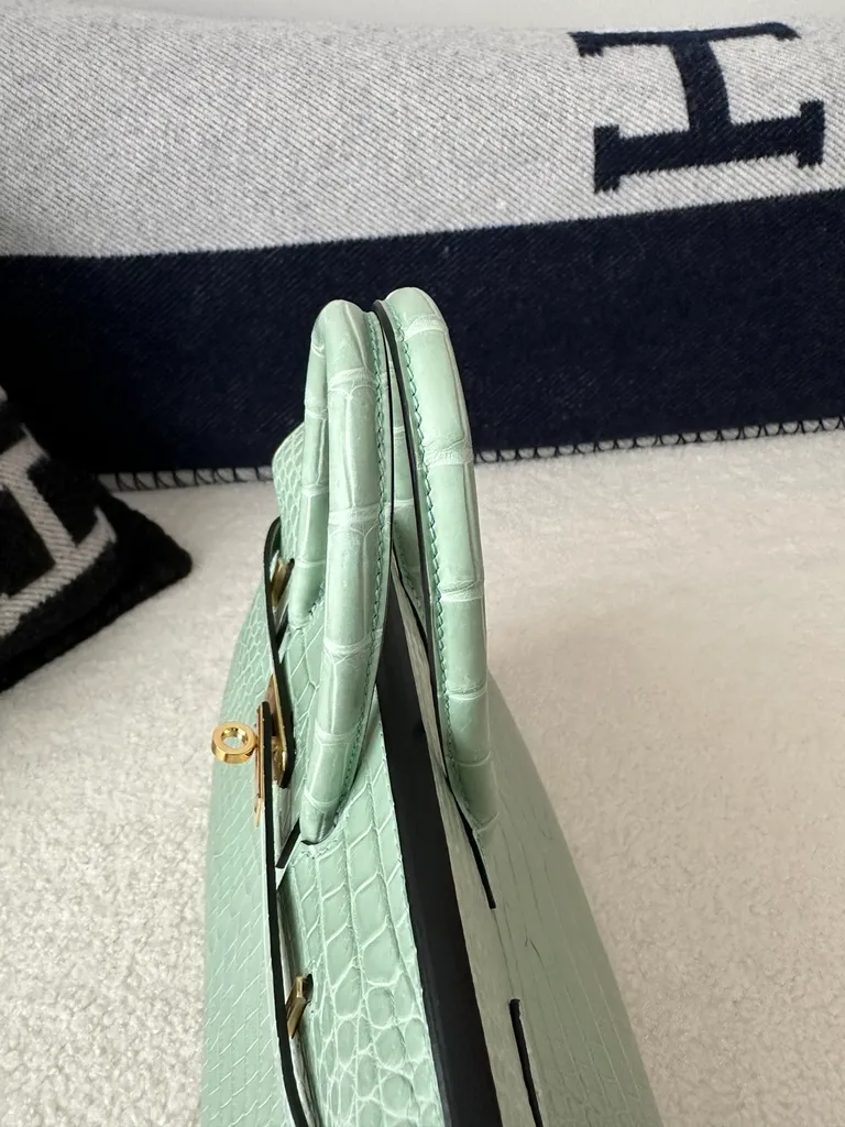 Herthtmes Birkin 20/25/30 Sellier Vert D'eau Matte Alligator Gold Hardware