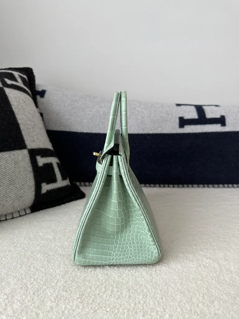 Herthtmes Birkin 20/25/30 Sellier Vert D'eau Matte Alligator Gold Hardware