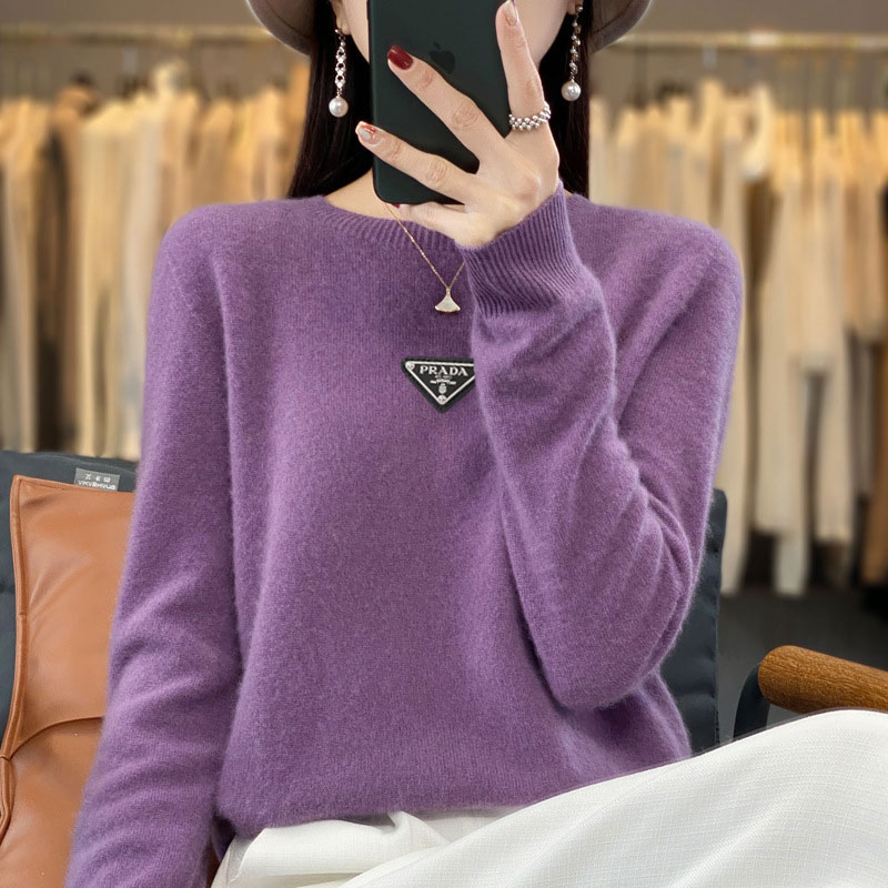 Supports quality inspection, seamless 100% pure wool, first-line ready-to-wear, autumn and winter new short-sleeve round-neck solid color knitted sweater.