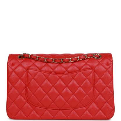 Medium Classic Double Flap Bag Red Caviar Light Gold Hardware
