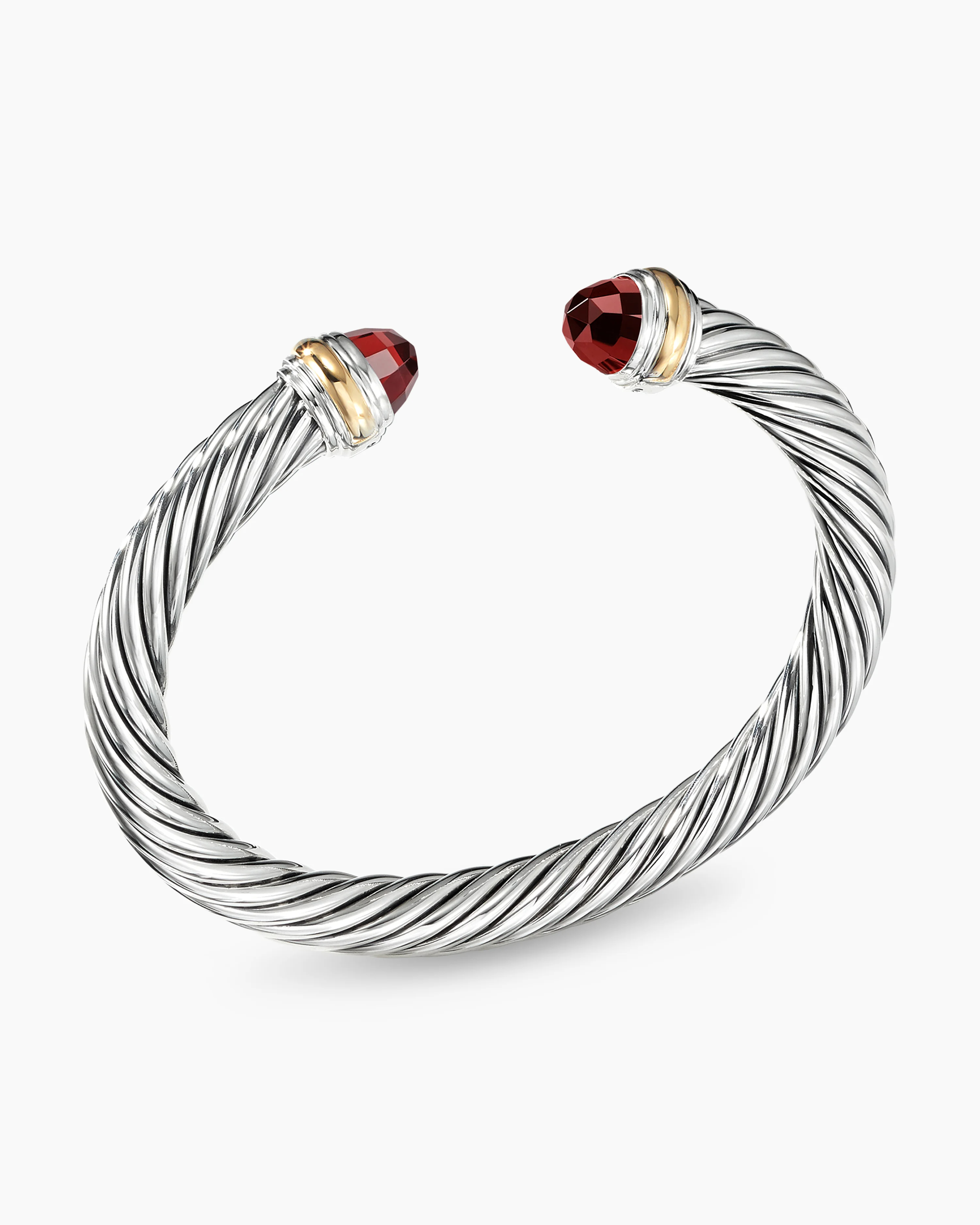 Classic Cable Bracelet Sterling Silver with 14K Yellow Gold and Garnets, 7mm