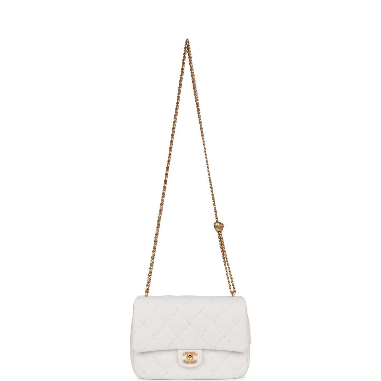 Medium Sweetheart Crush Flap Bag White Caviar Antique Gold Hardware