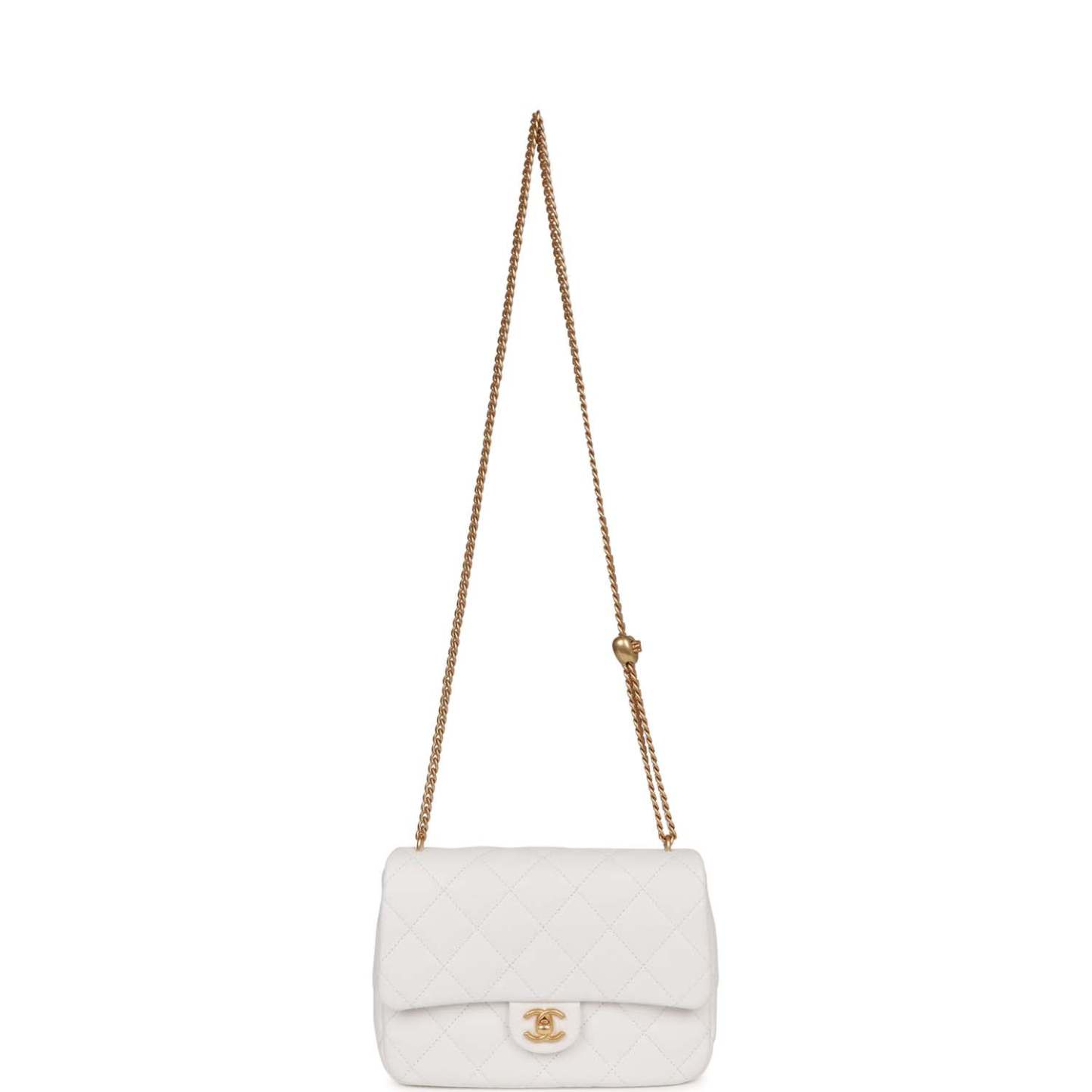 Medium Sweetheart Crush Flap Bag White Caviar Antique Gold Hardware