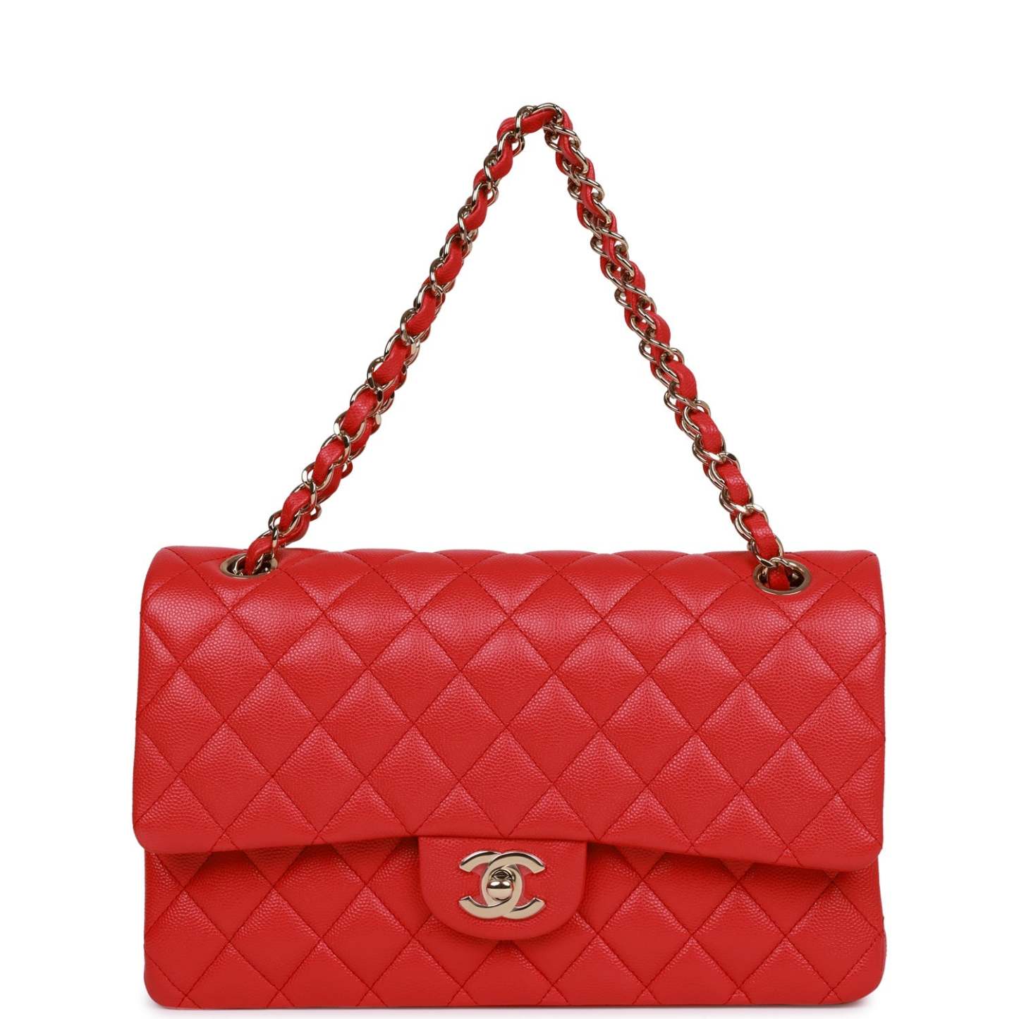 Medium Classic Double Flap Bag Red Caviar Light Gold Hardware