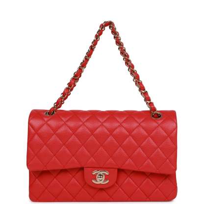 Medium Classic Double Flap Bag Red Caviar Light Gold Hardware