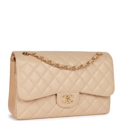 Jumbo Classic Double Flap Bag Beige Caviar Gold Hardware