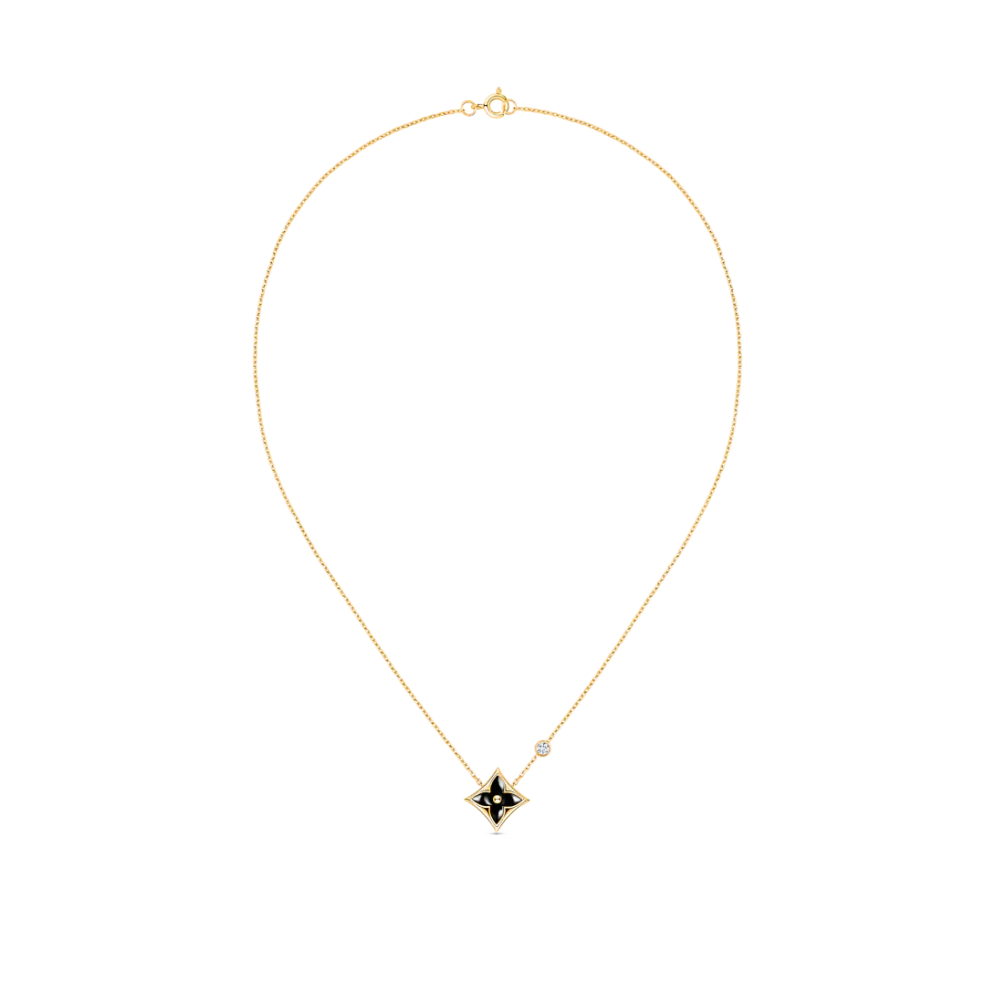 Color Blossom Bb Star Pendant, Yellow Gold, Onyx And Diamond