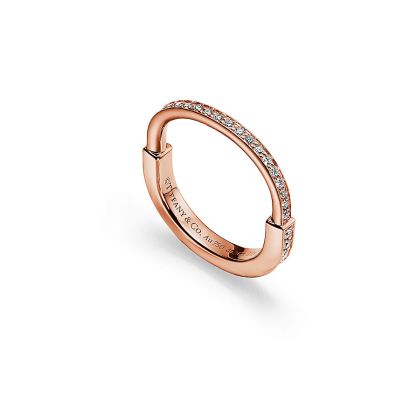 Lock Ring in Rose Gold with Pave Diamonds