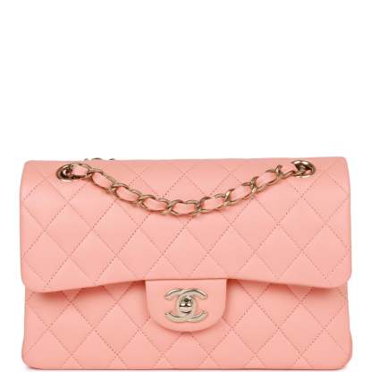 Small Classic Double Flap Pink Lambskin Light Gold Hardware
