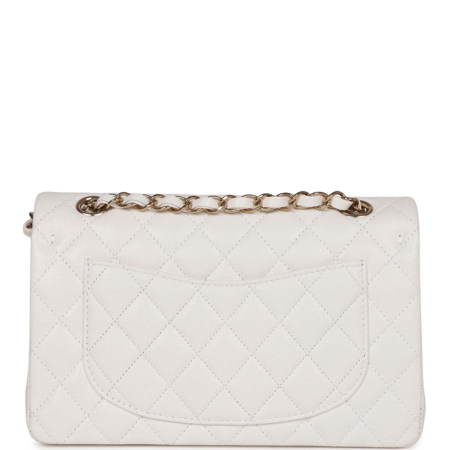 Small Classic Double Flap Bag White Caviar Light Gold Hardware