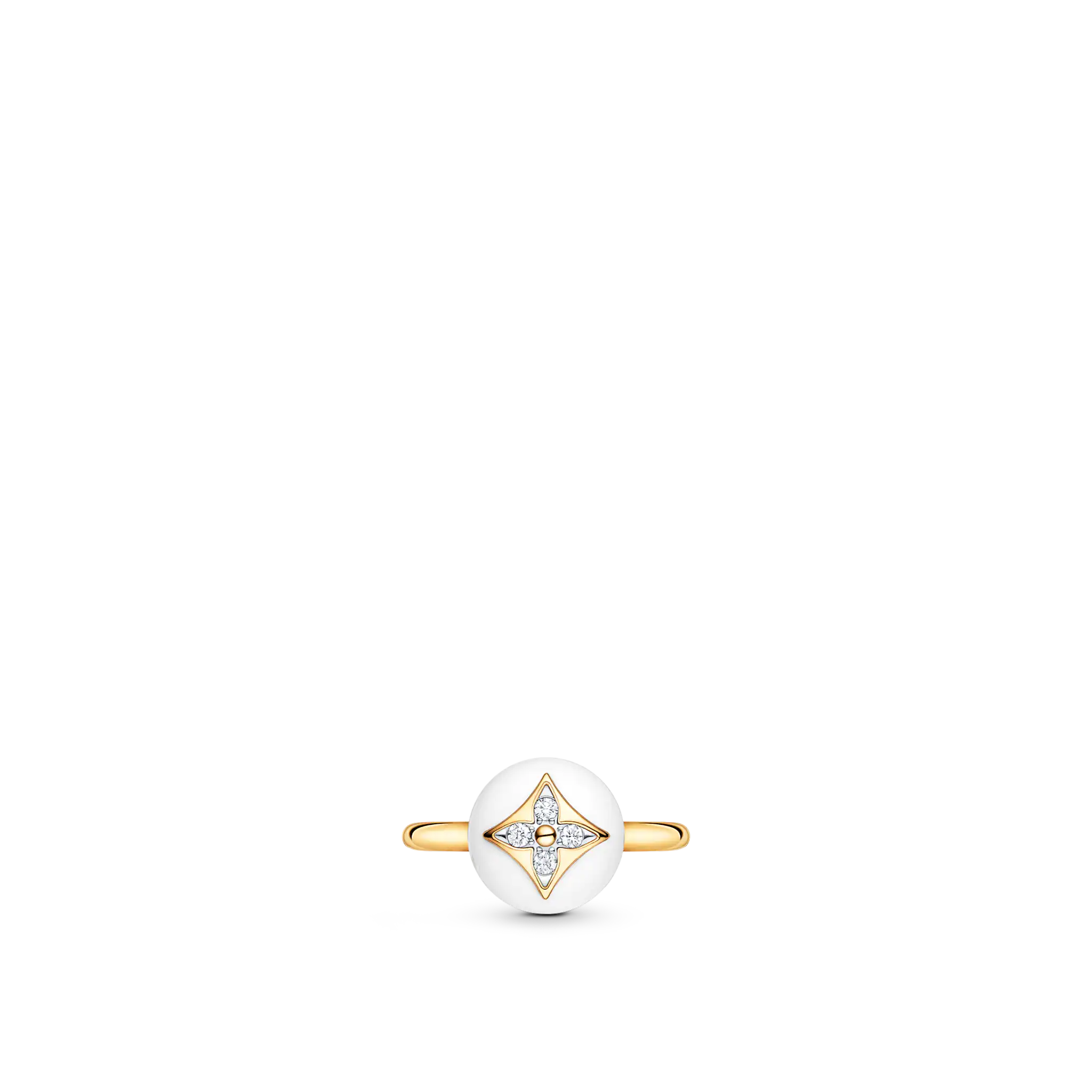 B Blossom Ring, Yellow Gold, White Gold, White Agate And Diamonds