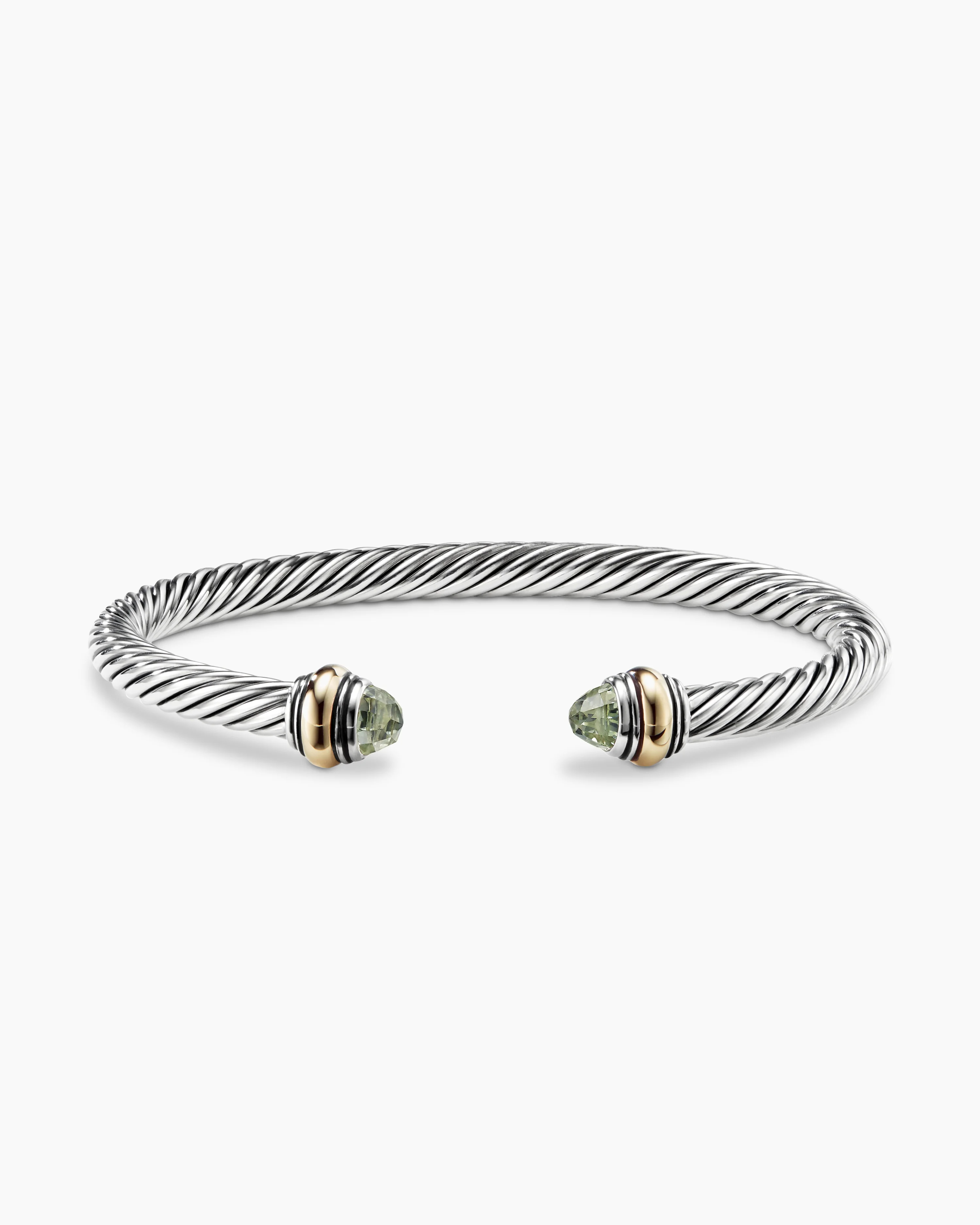 Classic Cable Bracelet Sterling Silver with 14K Yellow Gold and Prasiolite, 5mm