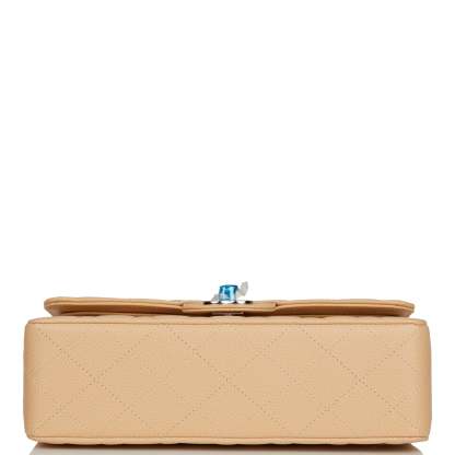 Small Classic Double Flap Bag Beige Caviar Silver Hardware