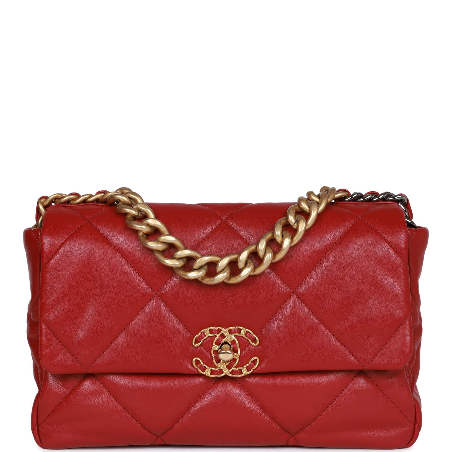 Medium 19 Flap Bag Red Calfskin Mixed Hardware