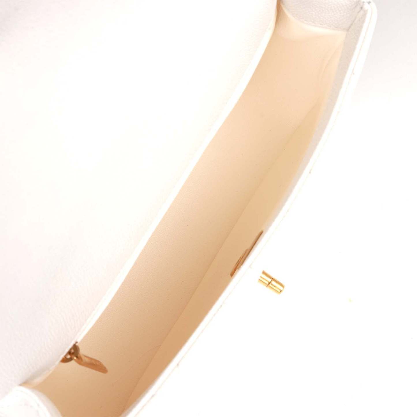 Large Single Flap White Caviar Leather Antique Gold Hardware