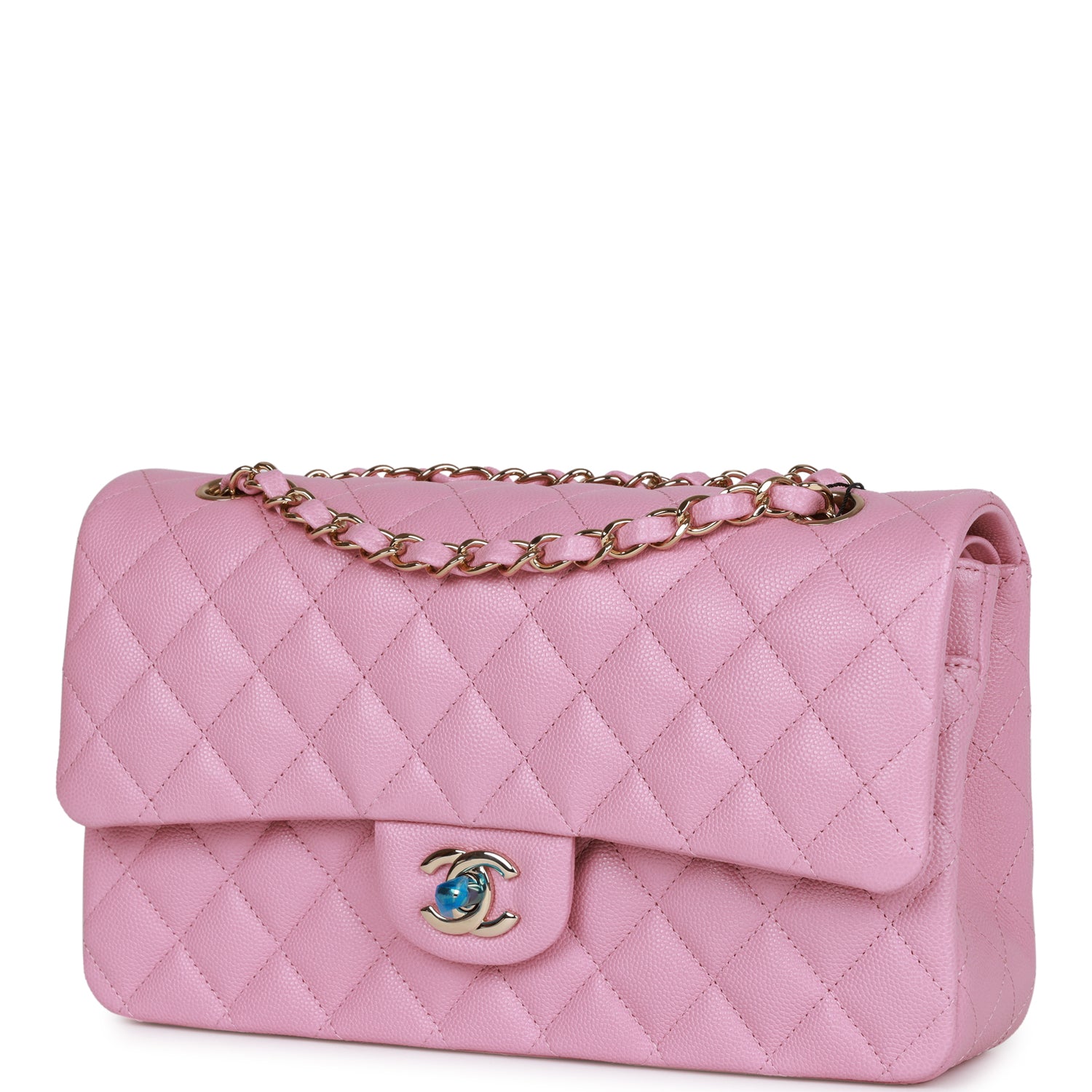 Medium Classic Double Flap Bag Dark Pink Caviar Light Gold Hardware