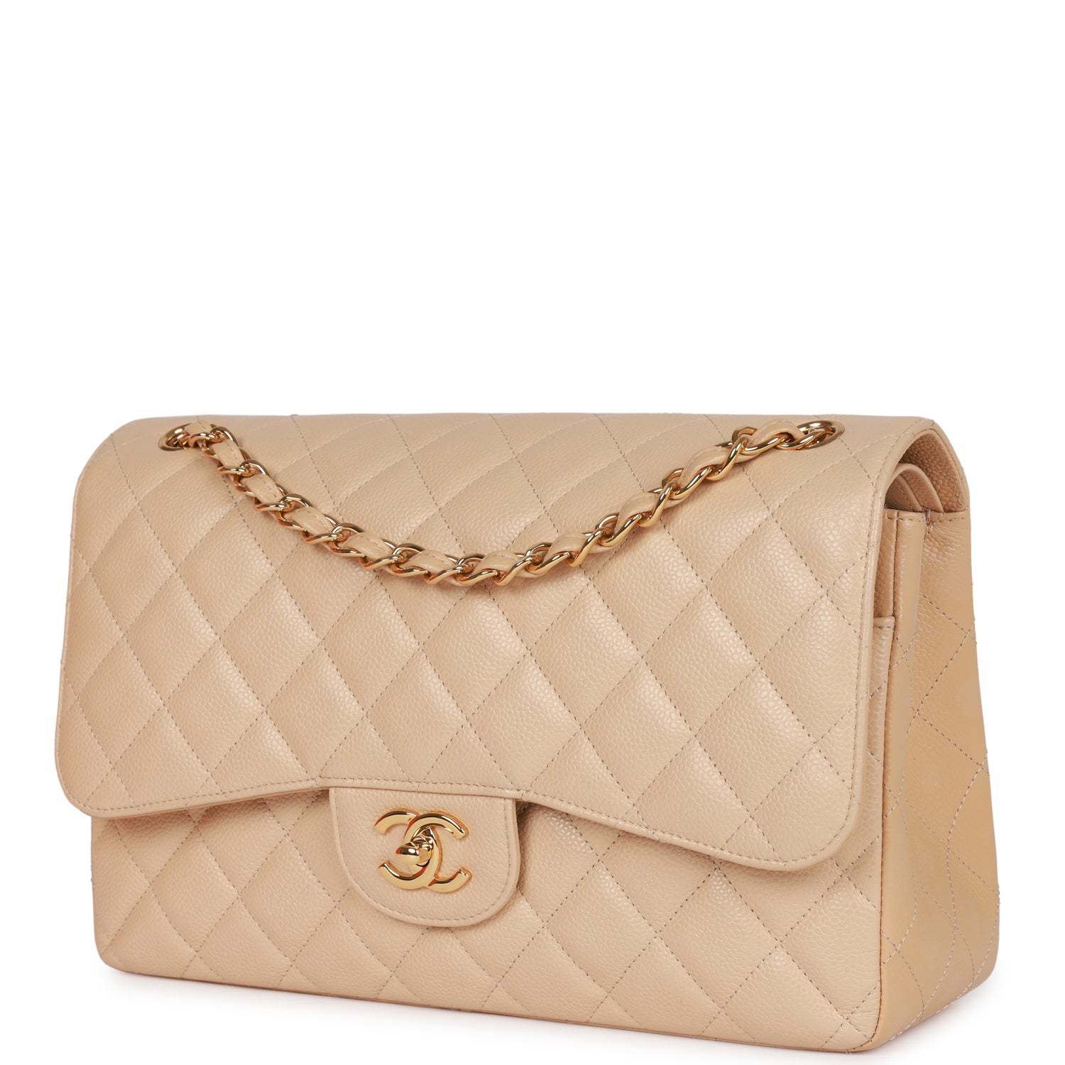 Jumbo Classic Double Flap Bag Beige Caviar Gold Hardware