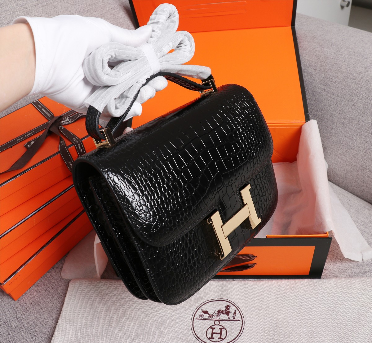 Constance 23 bag Black Crocodile Leather