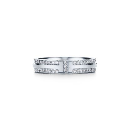 T Narrow Pave Diamond Ring in 18k White Gold