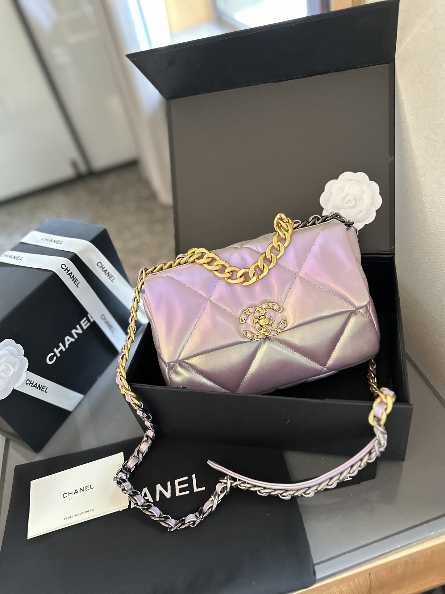 White Lambskin CLASSIC FLAP Small Medium Bag Silver Gold Reverse Hardw