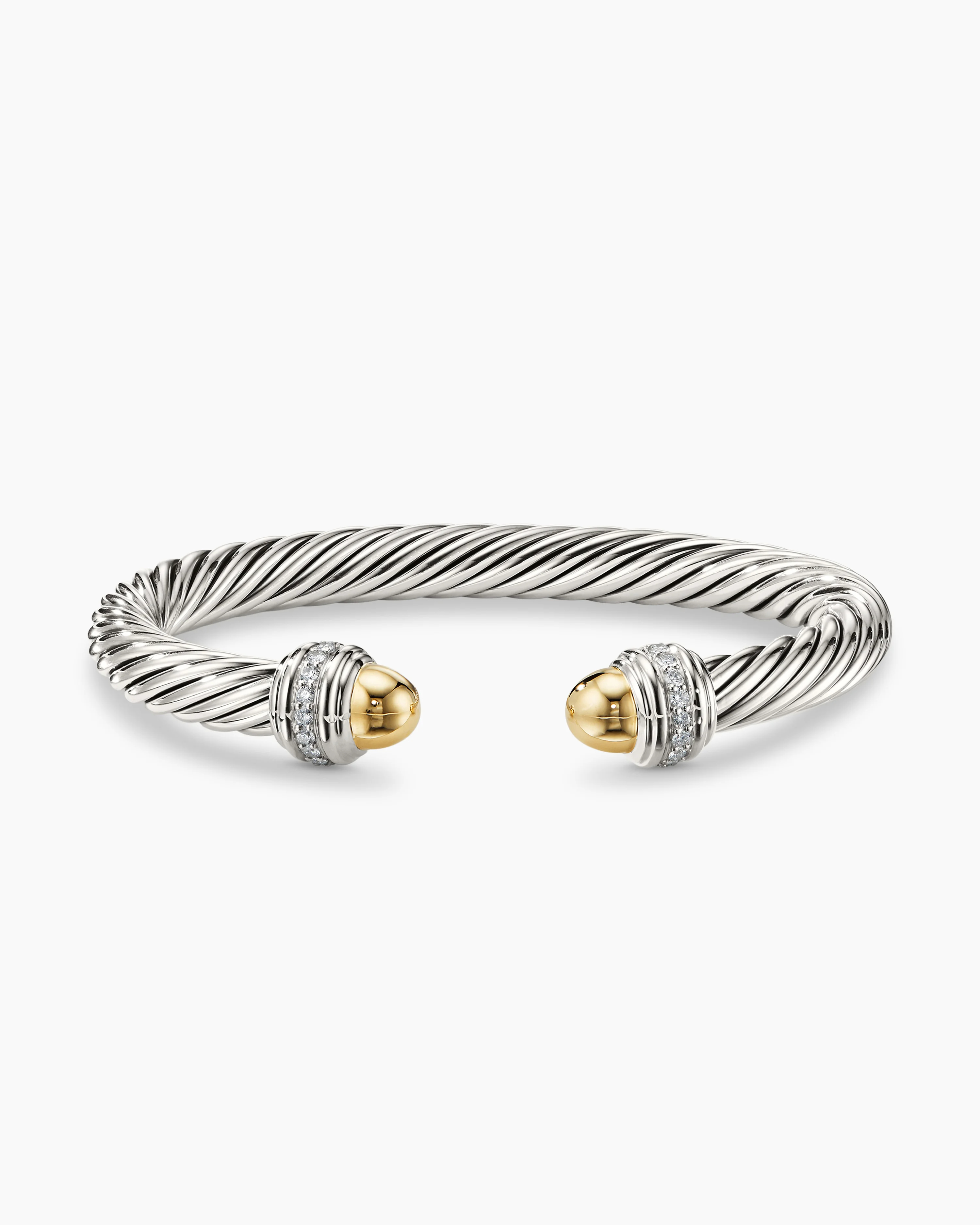 Classic Cable Bracelet Sterling Silver with 14K Yellow Gold Domes and Diamonds, 7mm