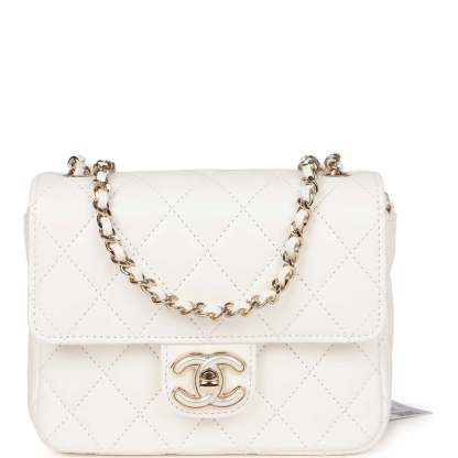 Sweet Mini Square Flap Bag White Lambskin Light Gold Hardware