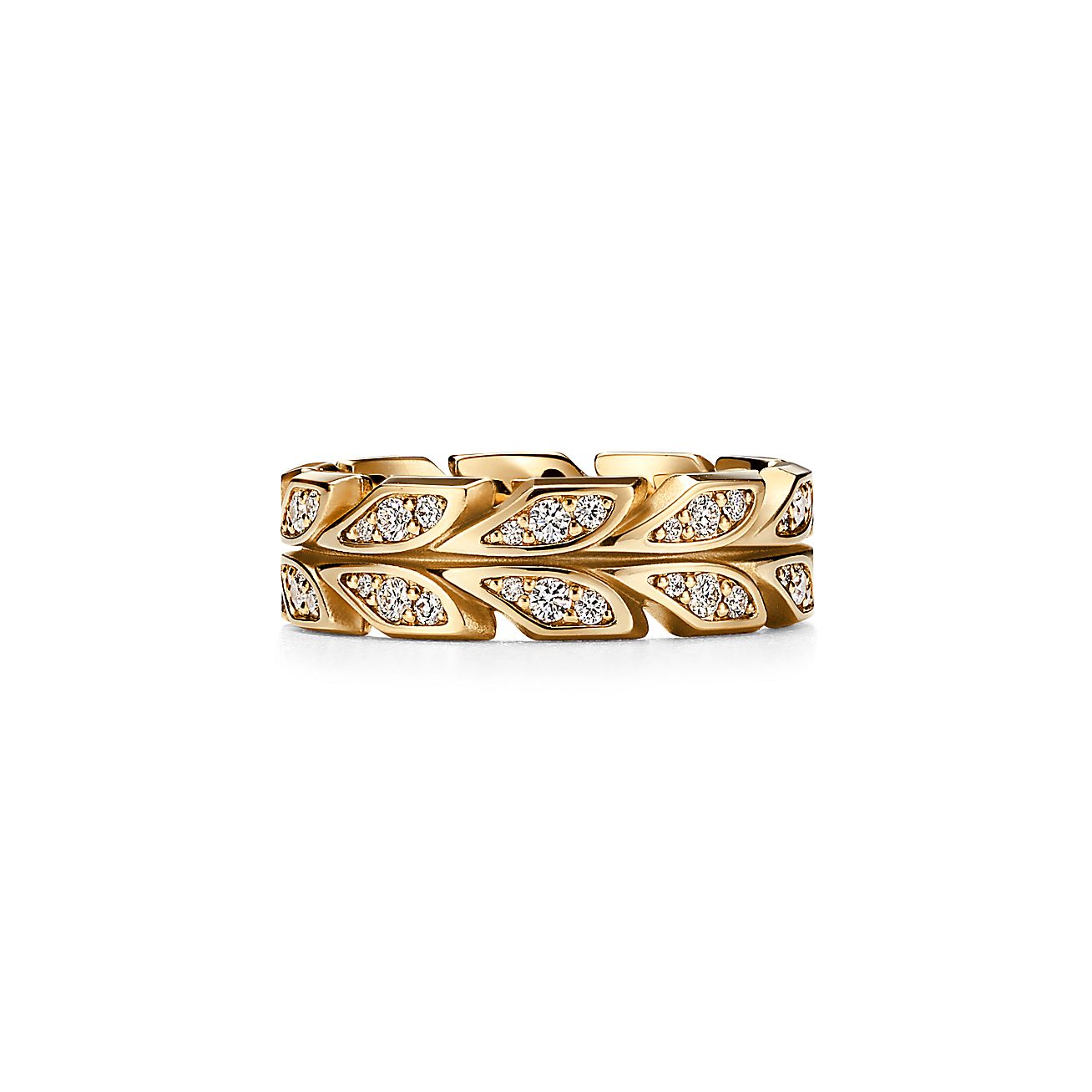 Victoria庐 Vine Band Ring in Yellow Gold with Diamonds, 6 mm Wide
