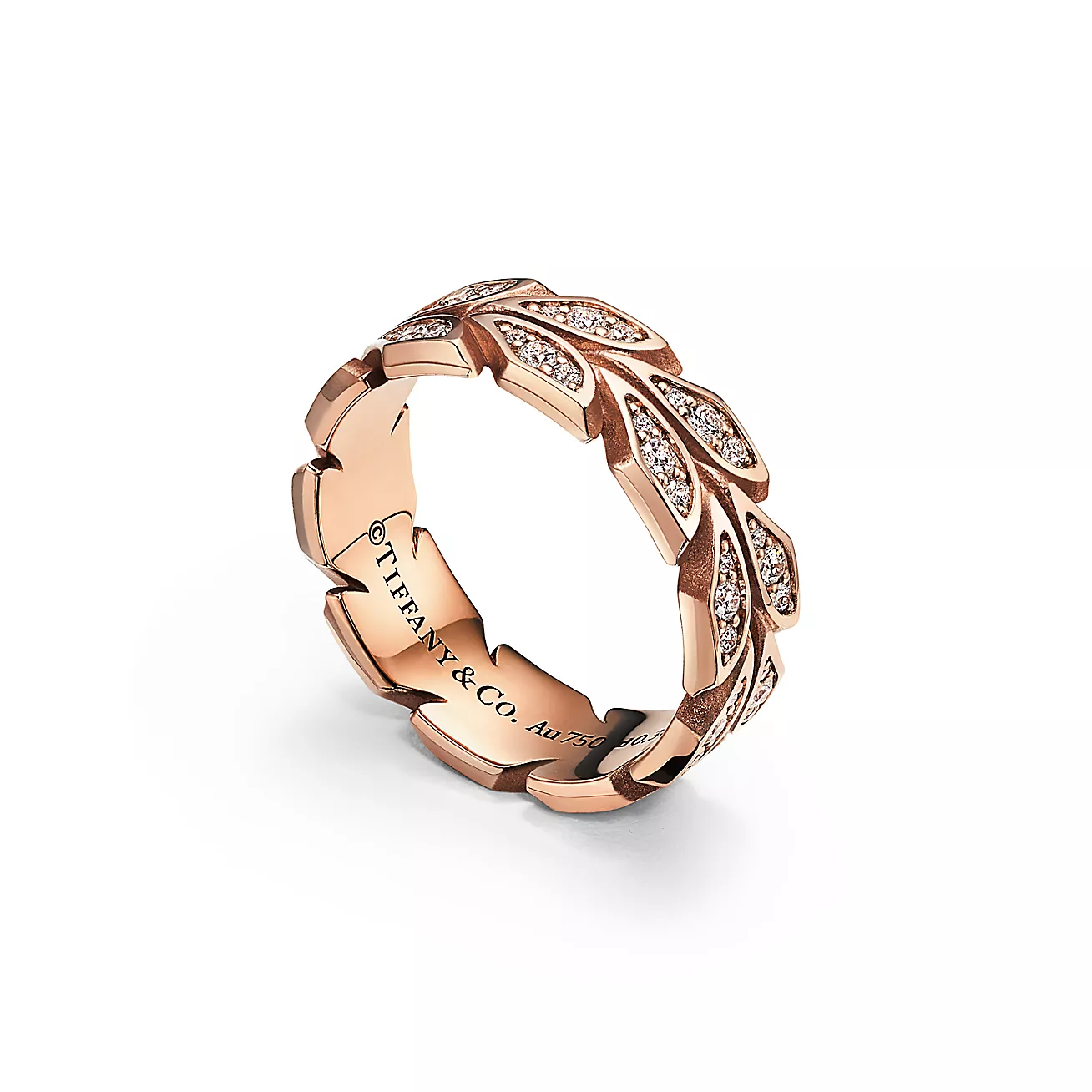 Victoria庐 Vine Band Ring in Rose Gold with Diamonds, 6 mm Wide