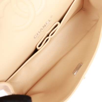 Small Classic Double Flap Beige Lambskin Silver Hardware