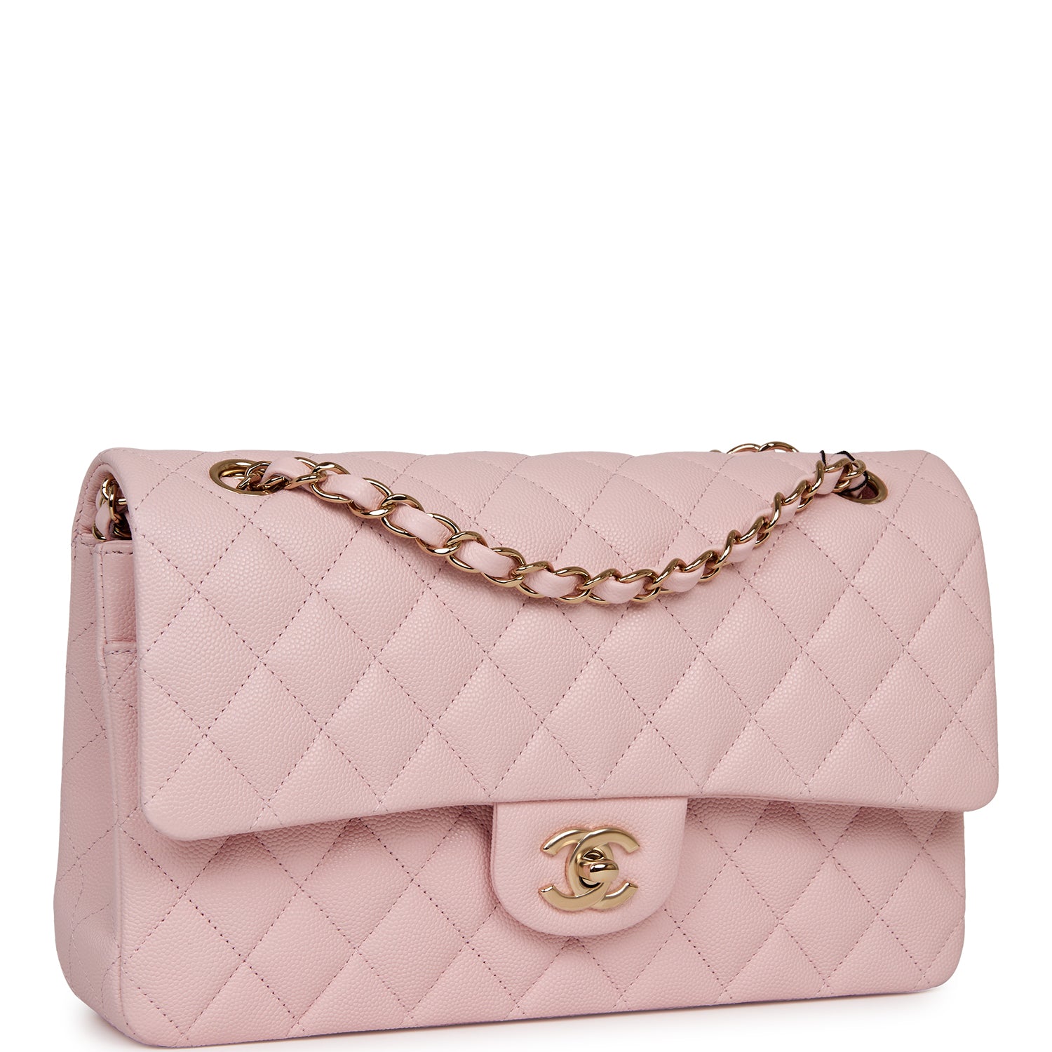 Medium Classic Double Flap Bag Light Pink Caviar Light Gold Hardware
