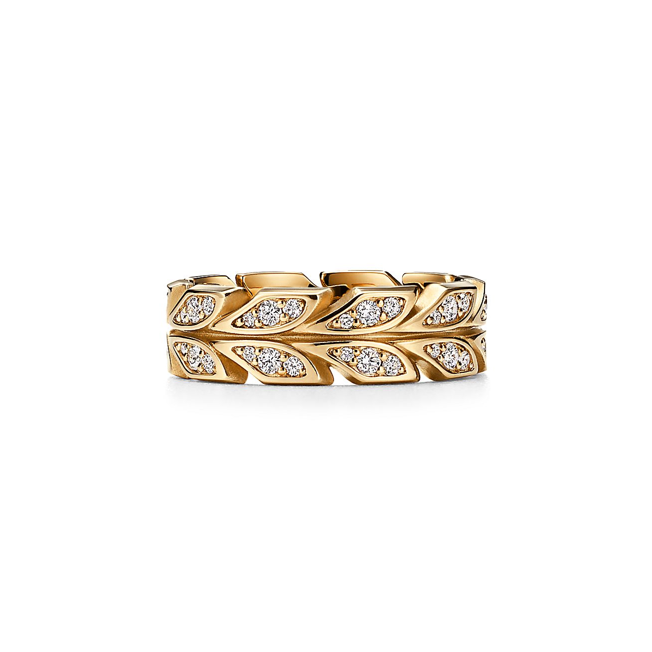 Victoria庐 Vine Band Ring in Yellow Gold with Diamonds, 6 mm Wide
