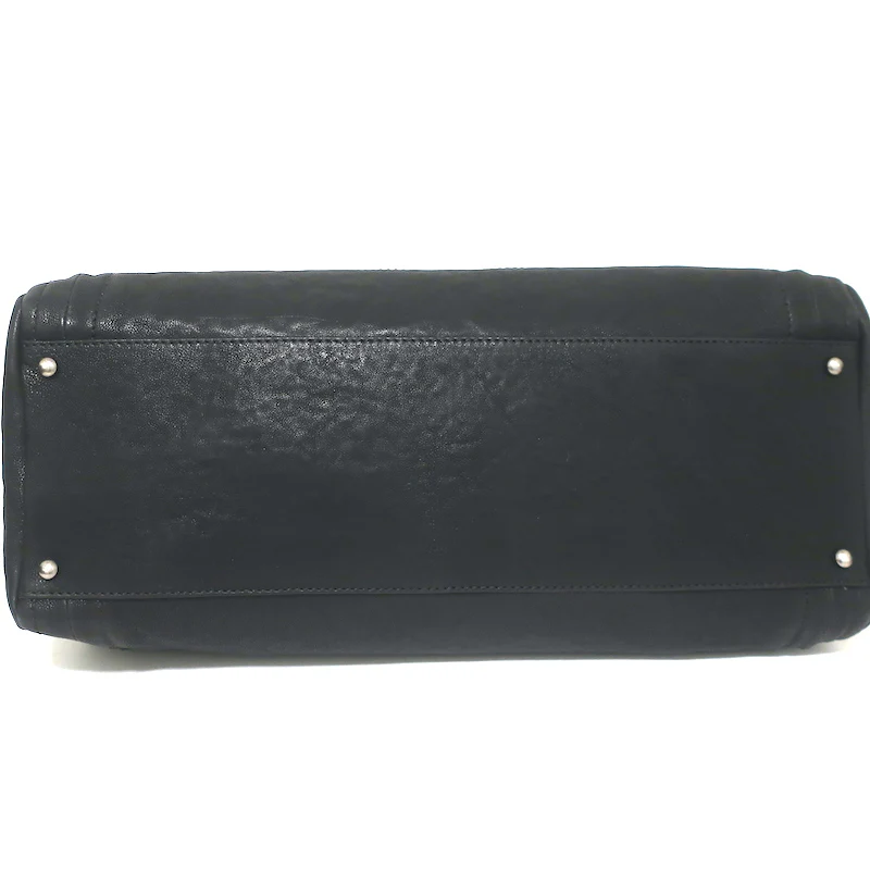 Modern Chain East West Tote Black Leather Large Shoulder Bag